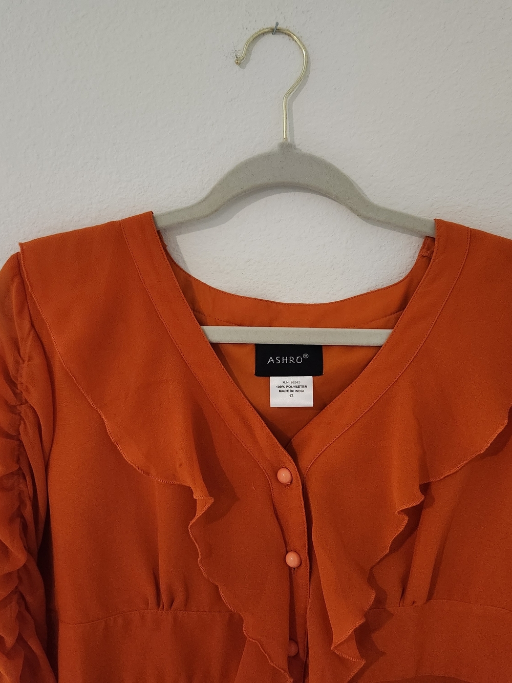 ASHRO Orange Tie-Front Ruffle Blouse - Picture 5 of 8